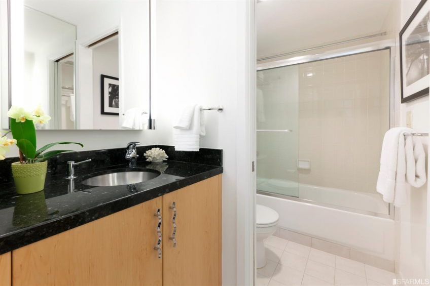 Bathroom features custom cabinet, stainless sink and Roburn medicine cabinet. Lots of lighting and 2 closets. Resource #337487: image #12